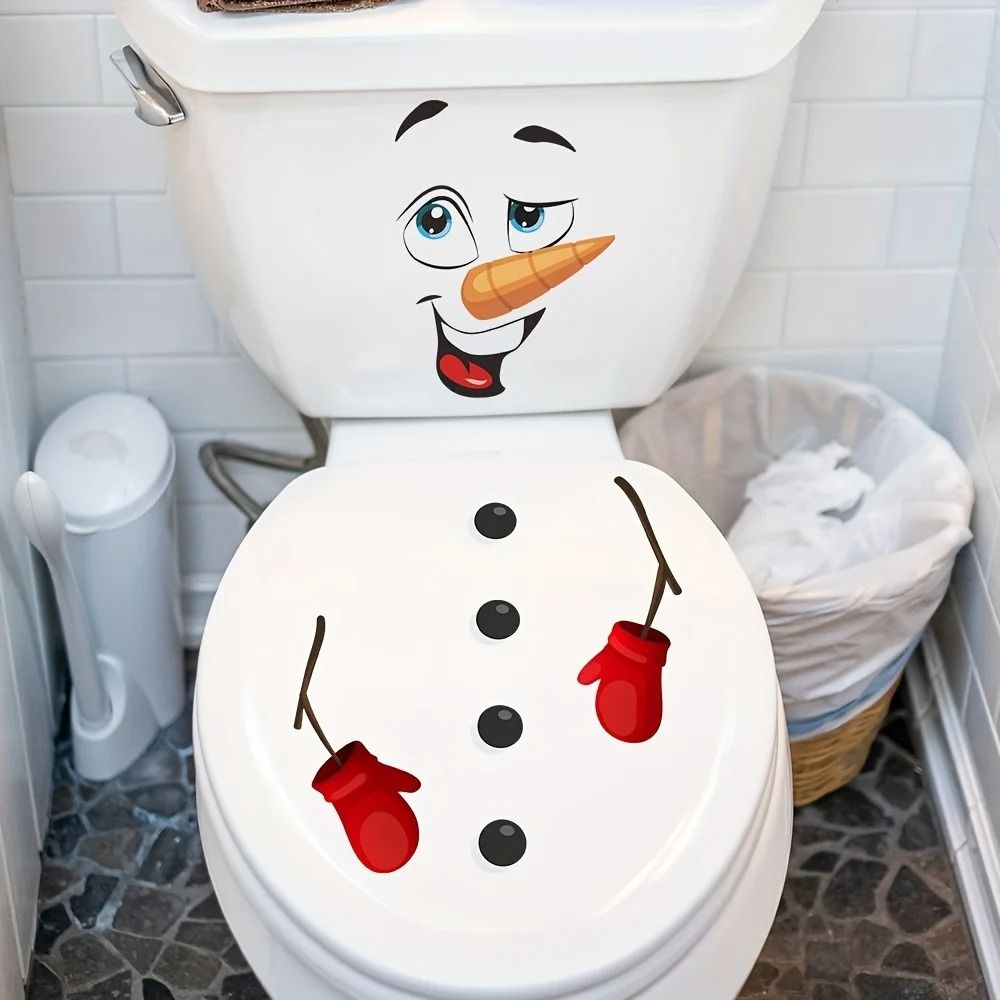 Christmas Snowman Toilet Lid Decal Waterproof Self Adhesive Bathroom Sticker 1