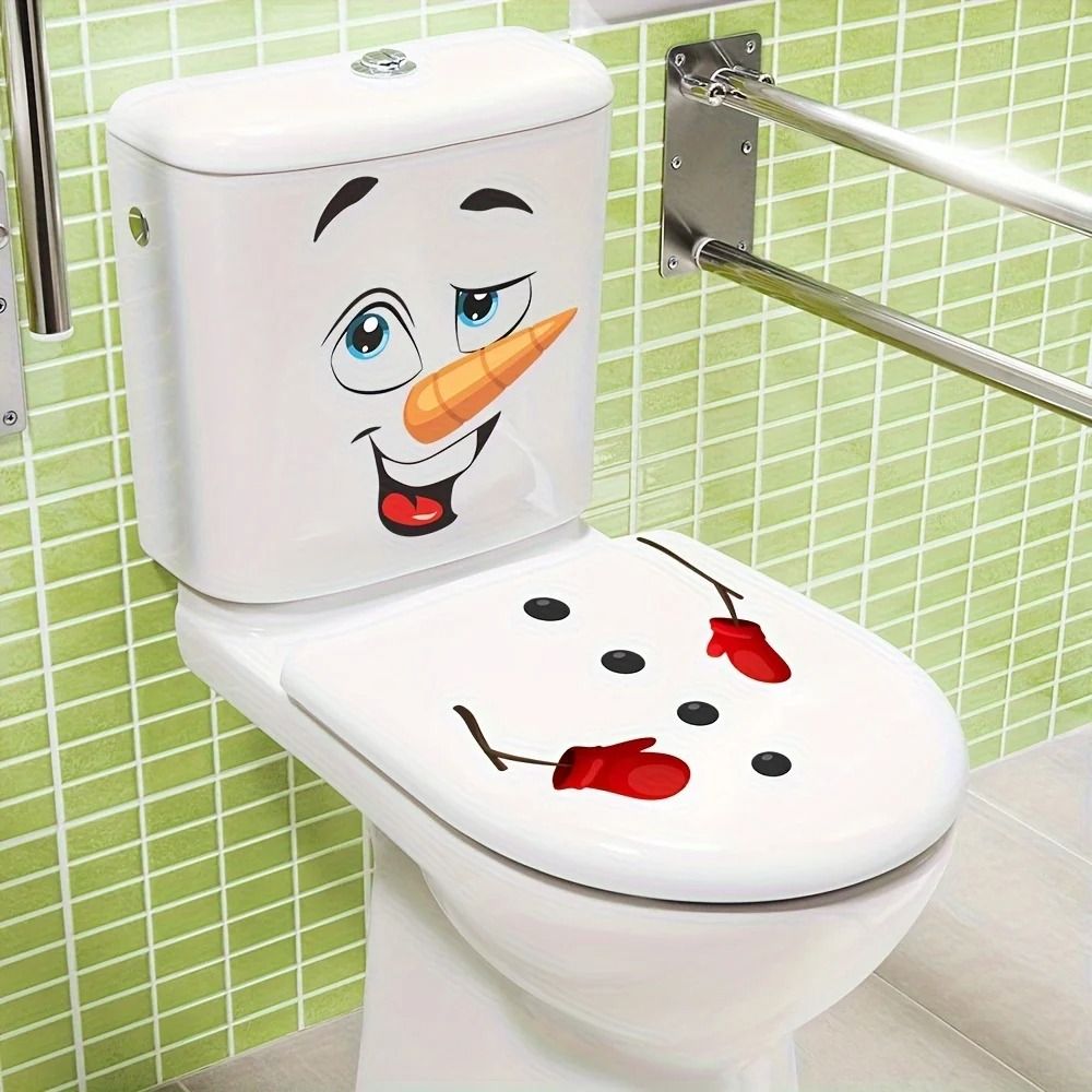 Christmas Snowman Toilet Lid Decal Waterproof Self Adhesive Bathroom Sticker 3