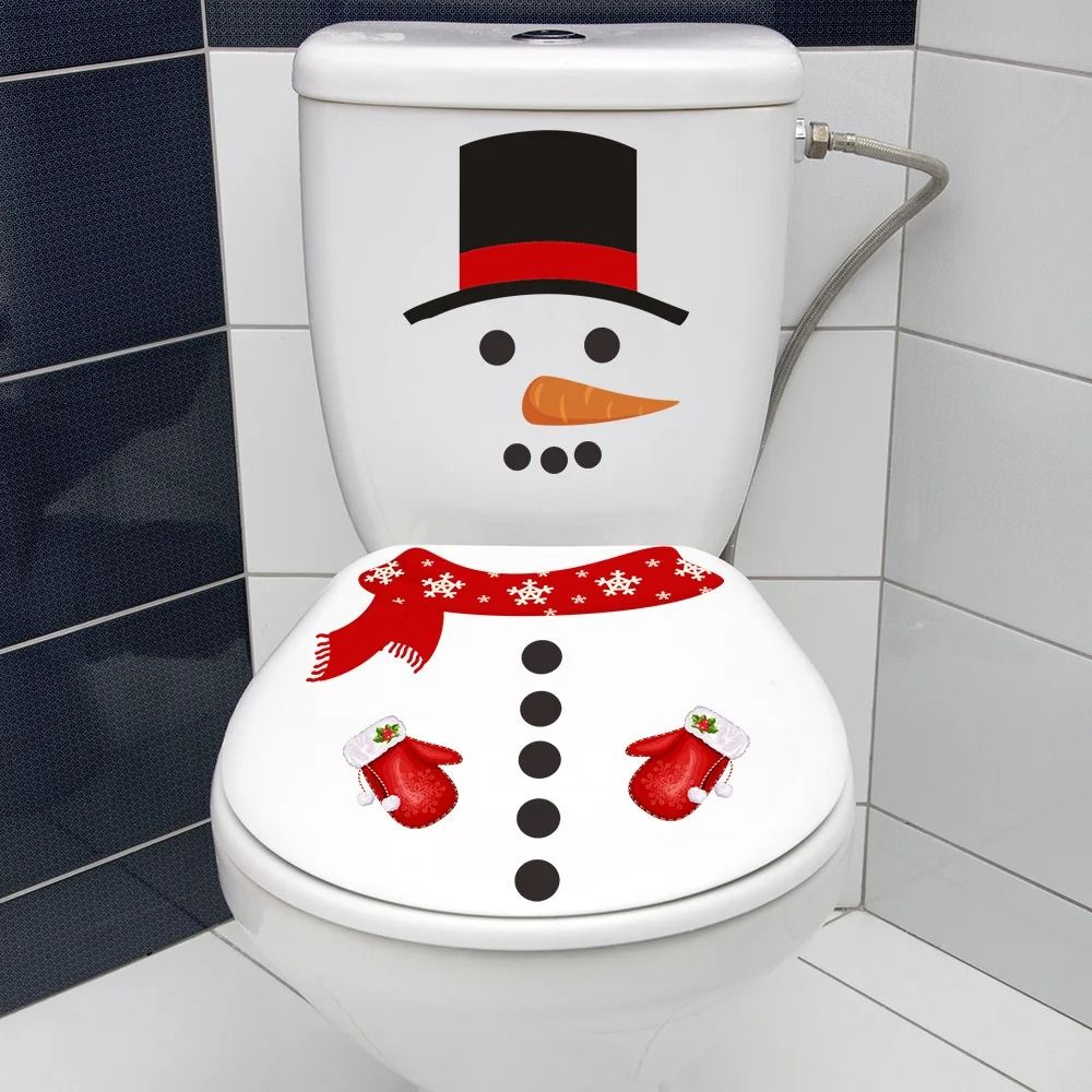 Christmas Snowman Toilet Lid Decal Waterproof Self Adhesive Bathroom Sticker 5