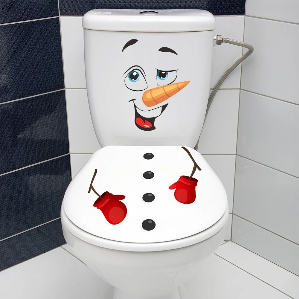 Christmas Snowman Toilet Lid Decal Waterproof Self Adhesive Bathroom Sticker 6