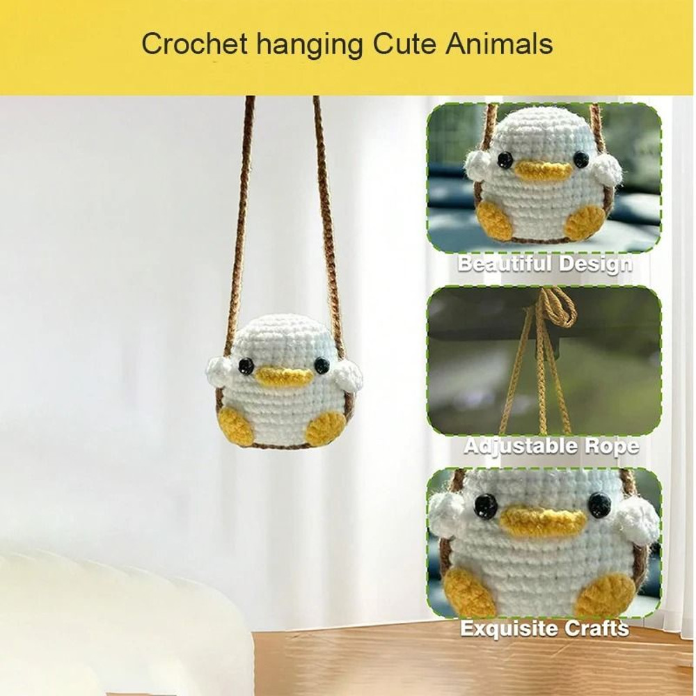 Cute Crochet Animal Car Pendant Duckling And Frog Design 4