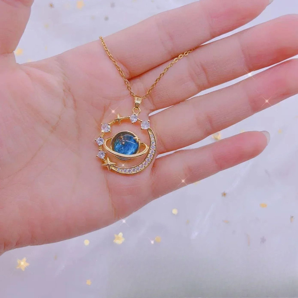 Luxury Designer Star Saturn Pendant Necklace For Women Stainless Steel Chain 3