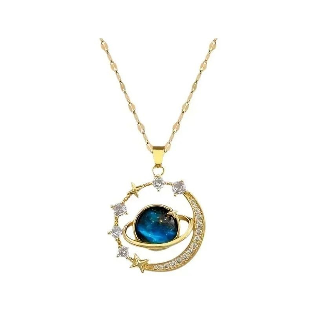 Luxury Designer Star Saturn Pendant Necklace For Women Stainless Steel Chain 5
