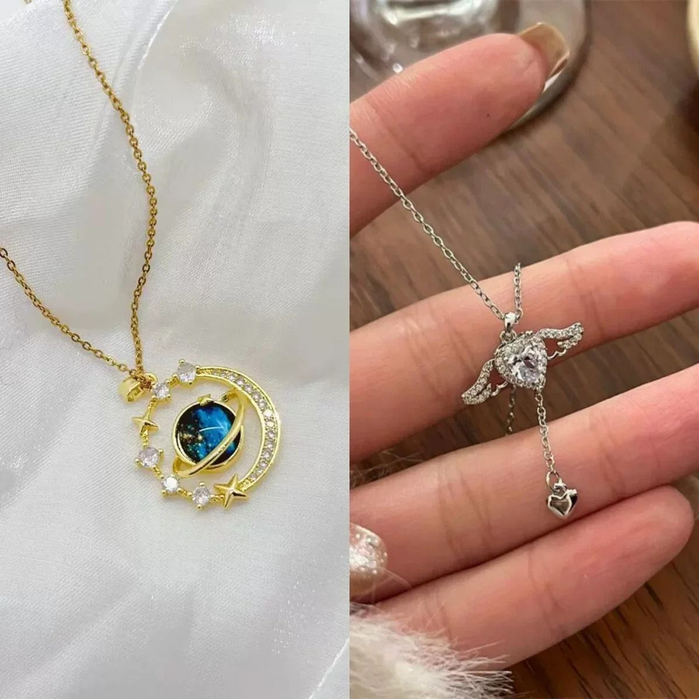 Luxury Designer Star Saturn Pendant Necklace For Women Stainless Steel Chain 13