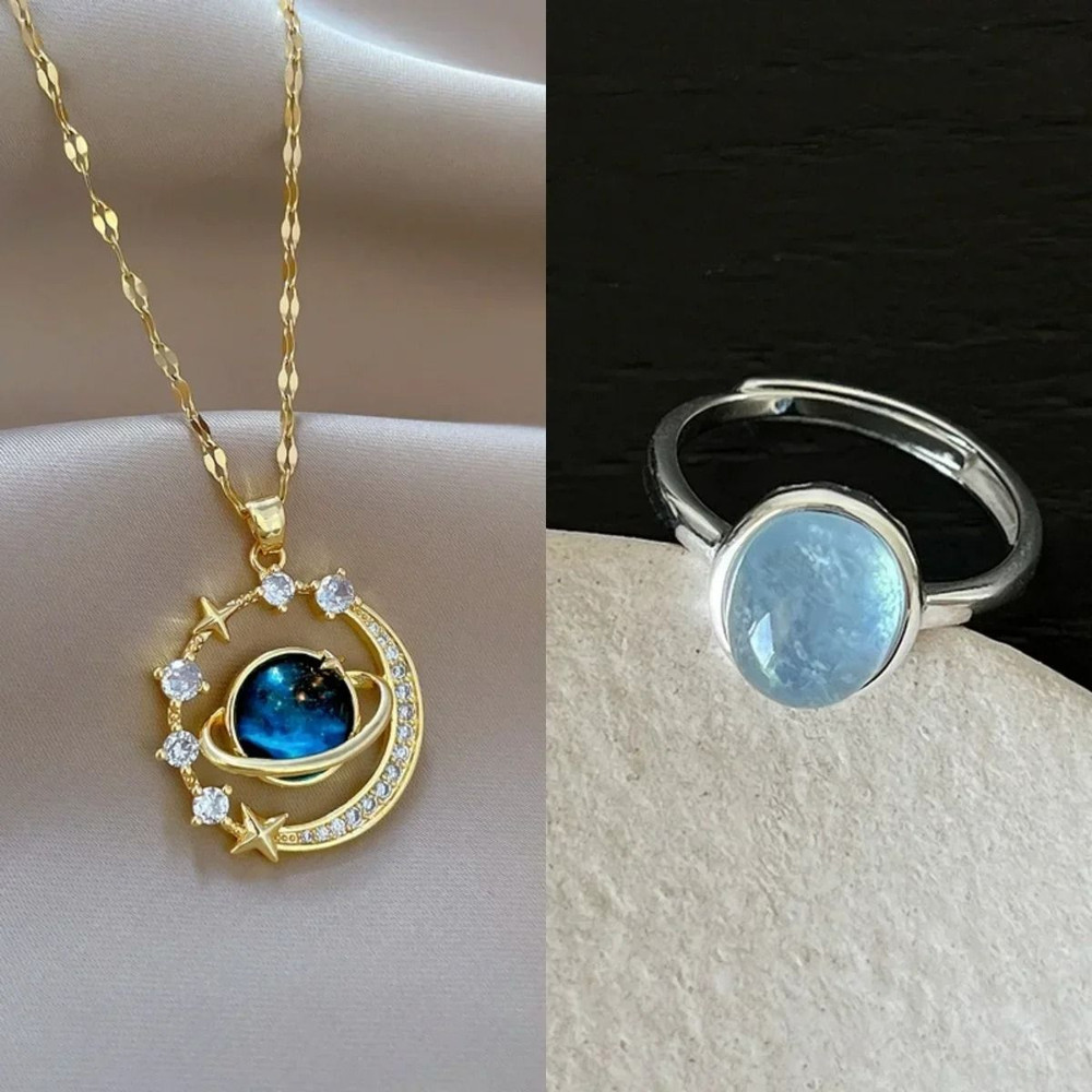 Luxury Designer Star Saturn Pendant Necklace For Women Stainless Steel Chain 14