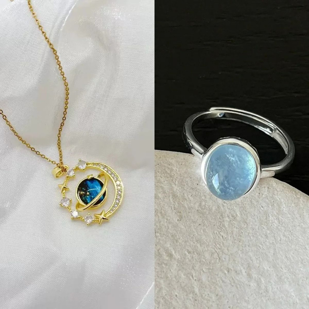 Luxury Designer Star Saturn Pendant Necklace For Women Stainless Steel Chain 15