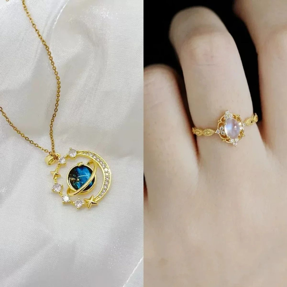 Luxury Designer Star Saturn Pendant Necklace For Women Stainless Steel Chain 16