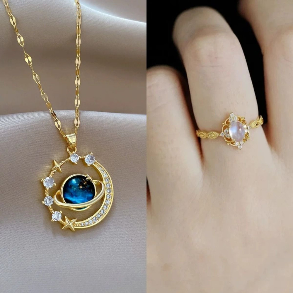 Luxury Designer Star Saturn Pendant Necklace For Women Stainless Steel Chain 20