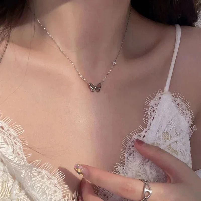 Butterfly Color Change Pendant Necklace With Stainless Steel Chain 3