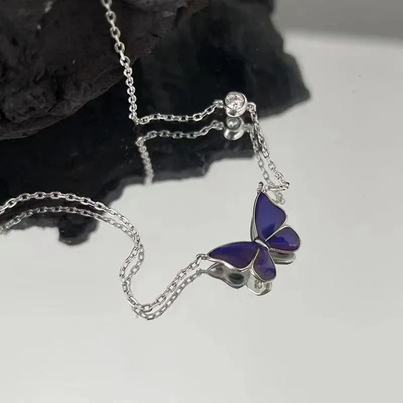 Butterfly Color Change Pendant Necklace With Stainless Steel Chain 4