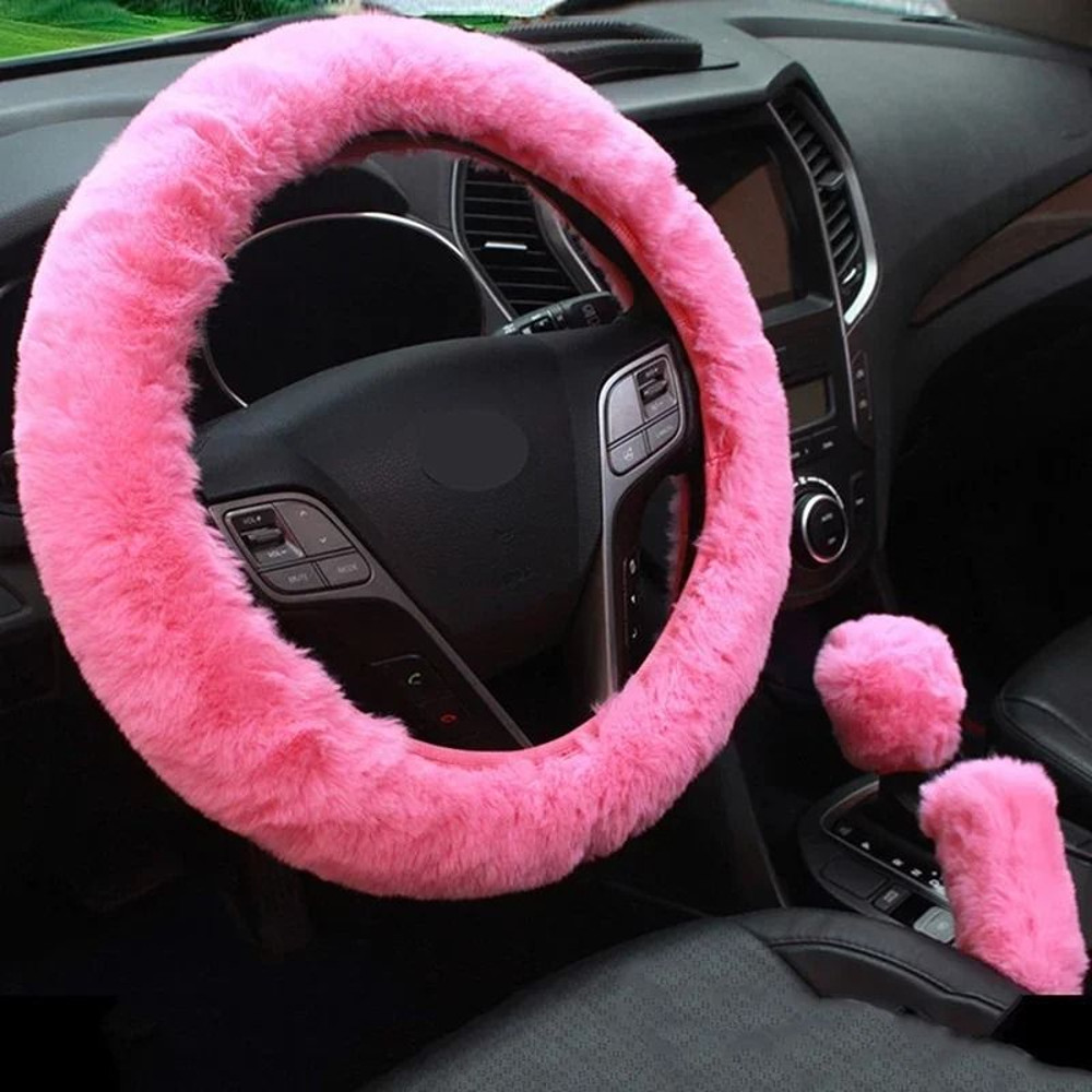Plush Super Thick Steering Wheel Handbrake And Gearshift Cover Set 0