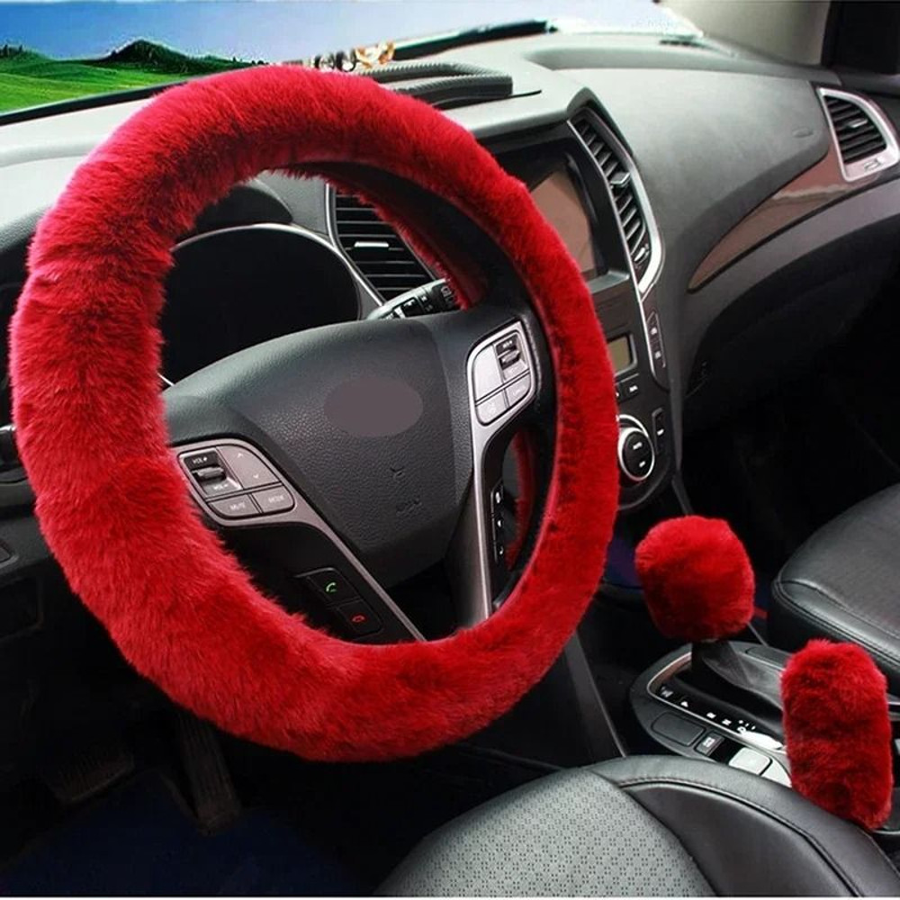 Plush Super Thick Steering Wheel Handbrake And Gearshift Cover Set 4