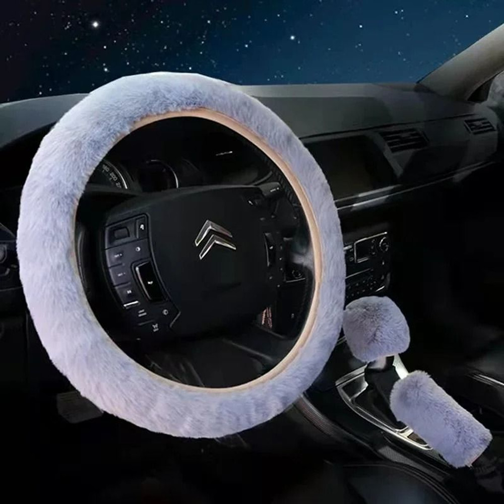 Plush Super Thick Steering Wheel Handbrake And Gearshift Cover Set 5