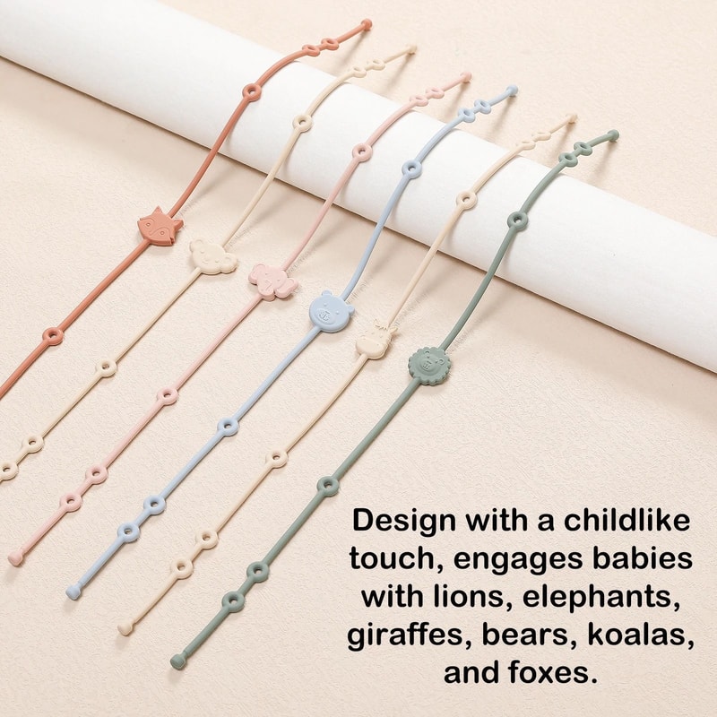Silicone AntiLost Cartoon Animal Pacifier Chain Set Six Pieces 2