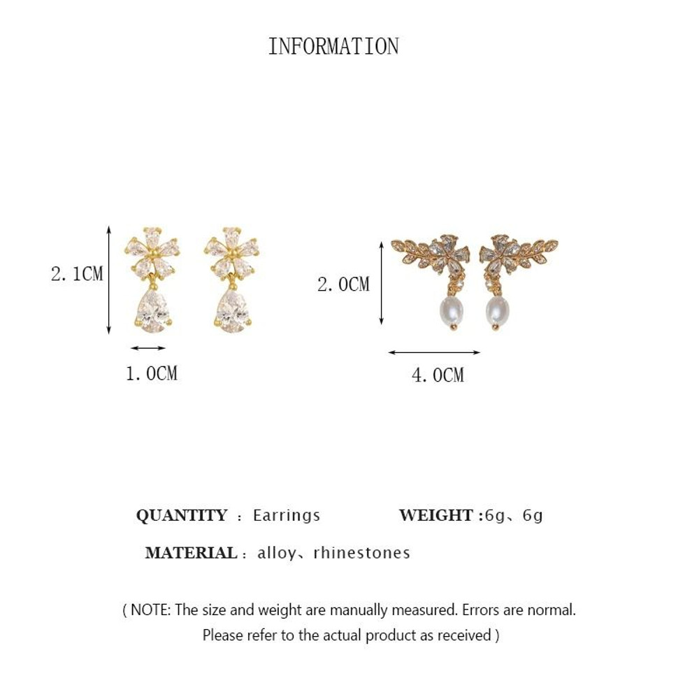 Light Luxury Flower Leaf Zircon And Pearl Stud Earrings 5