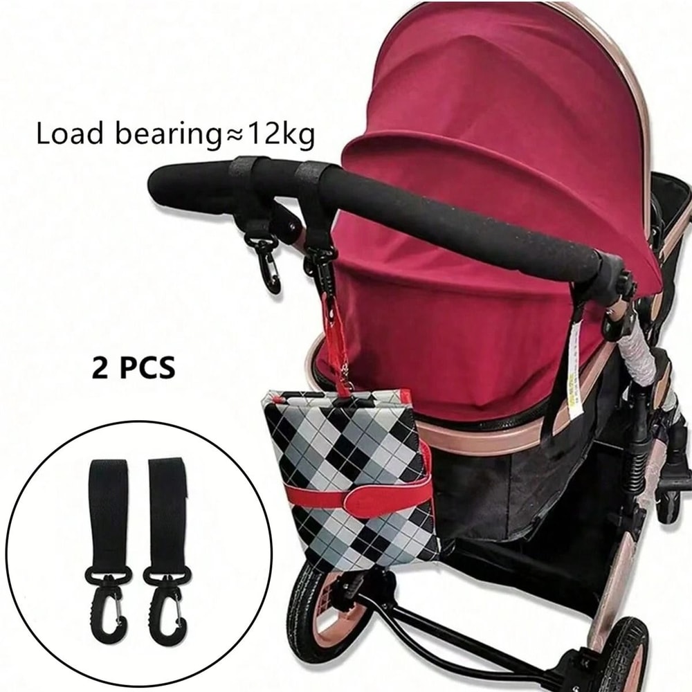 2 Piece PU Leather Stroller Hook Set With 360 Degree Rotation 0