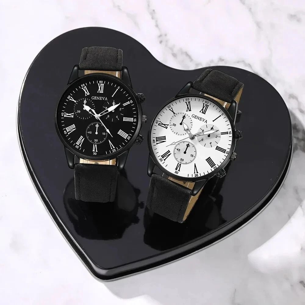 Elegant Leather Couple Watch Set 1