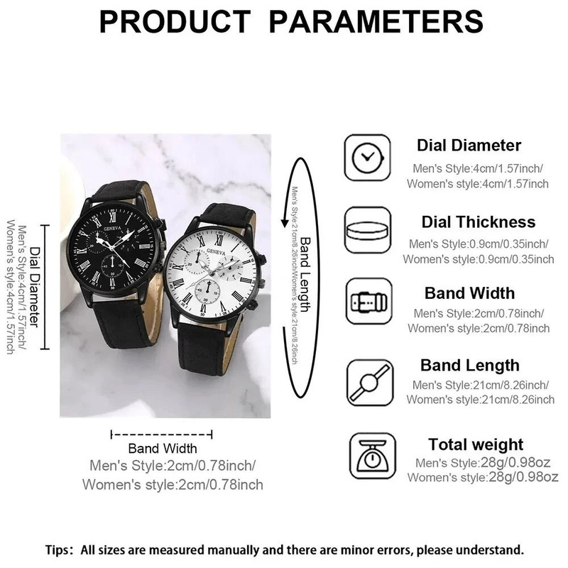 Elegant Leather Couple Watch Set 4