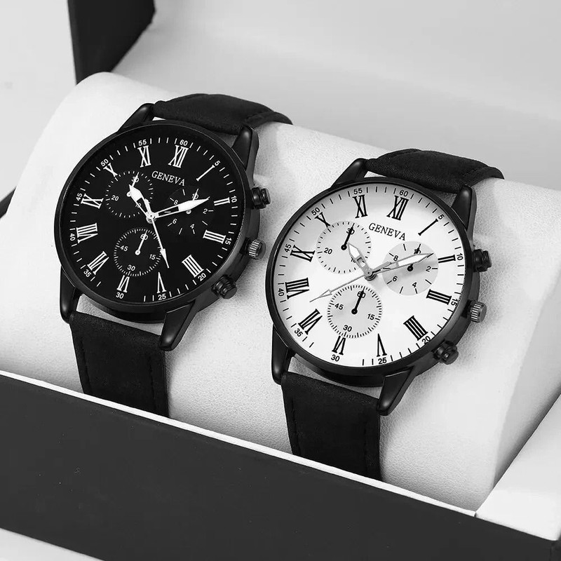 Elegant Leather Couple Watch Set 6