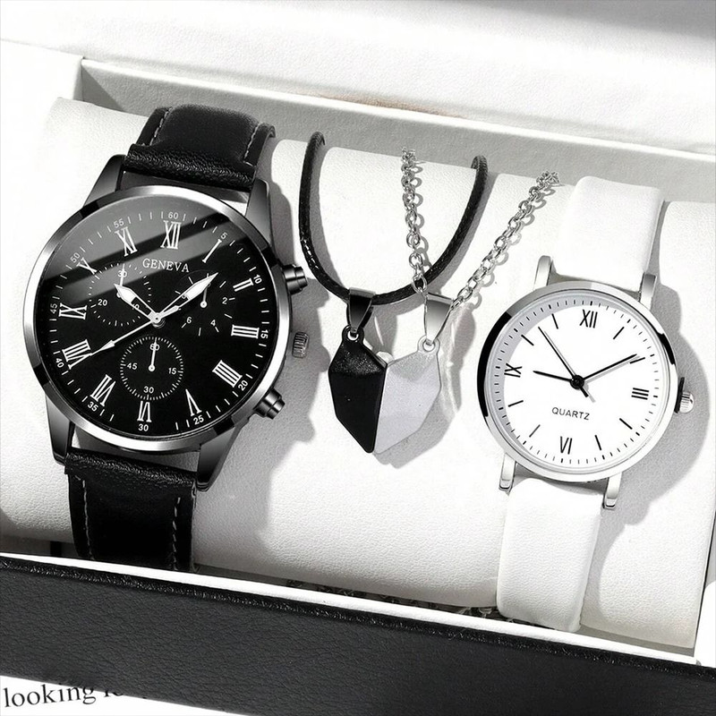 Elegant Leather Couple Watch Set 8