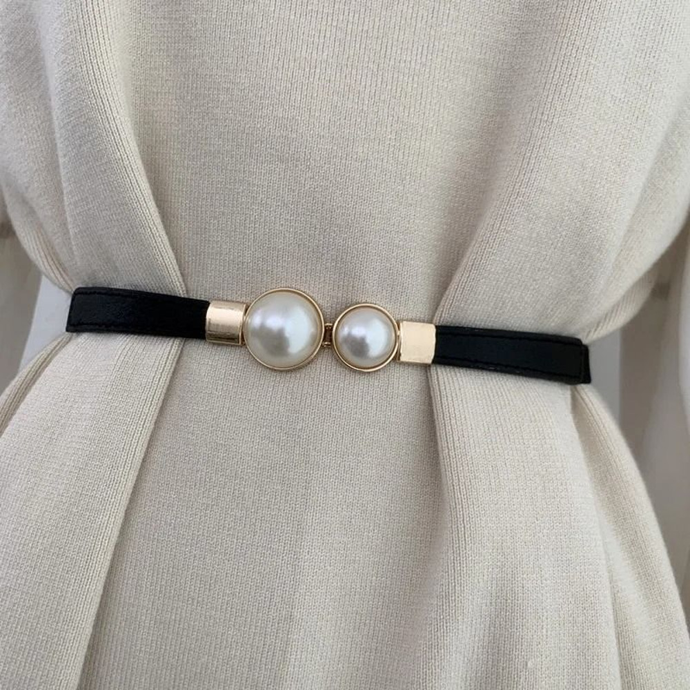 Elegant Pearl Buckle Elastic Waist Belt 0