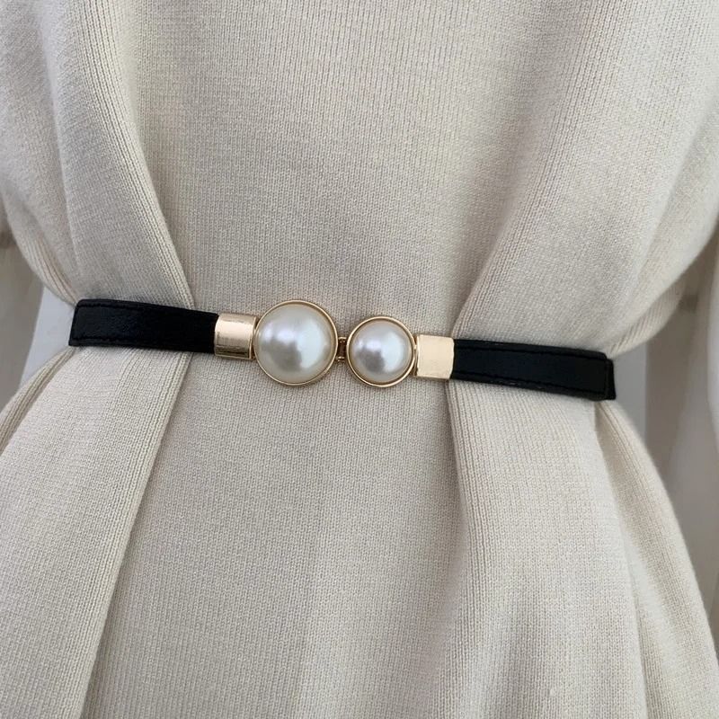 Elegant Pearl Buckle Elastic Waist Belt 0