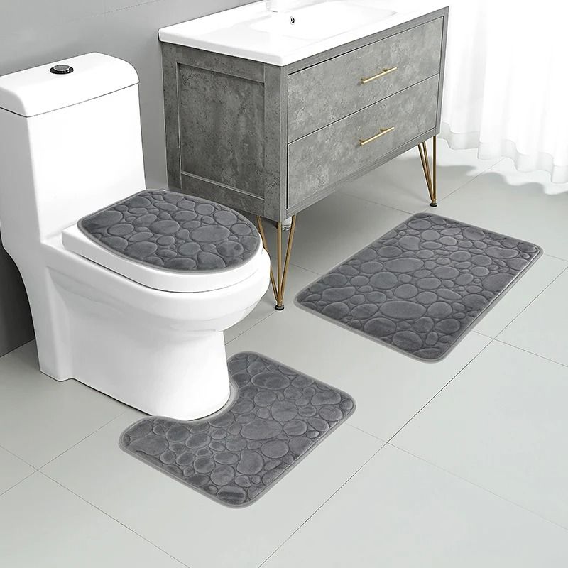 Stone Pattern Bathroom Mat Set 2