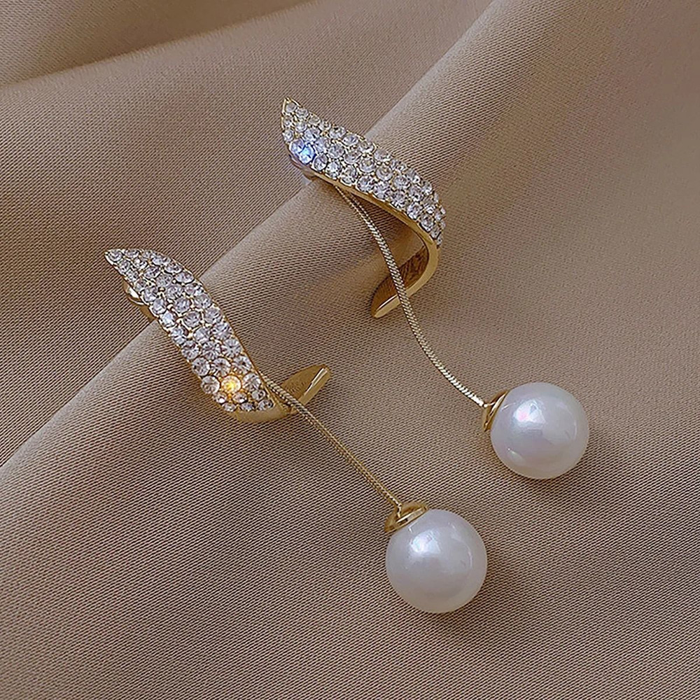 Elegant Pearl Crystal Tassel Earrings 5
