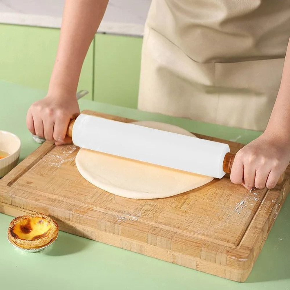 NonStick Silicone Rolling Pin With Wooden Handle For Baking 1
