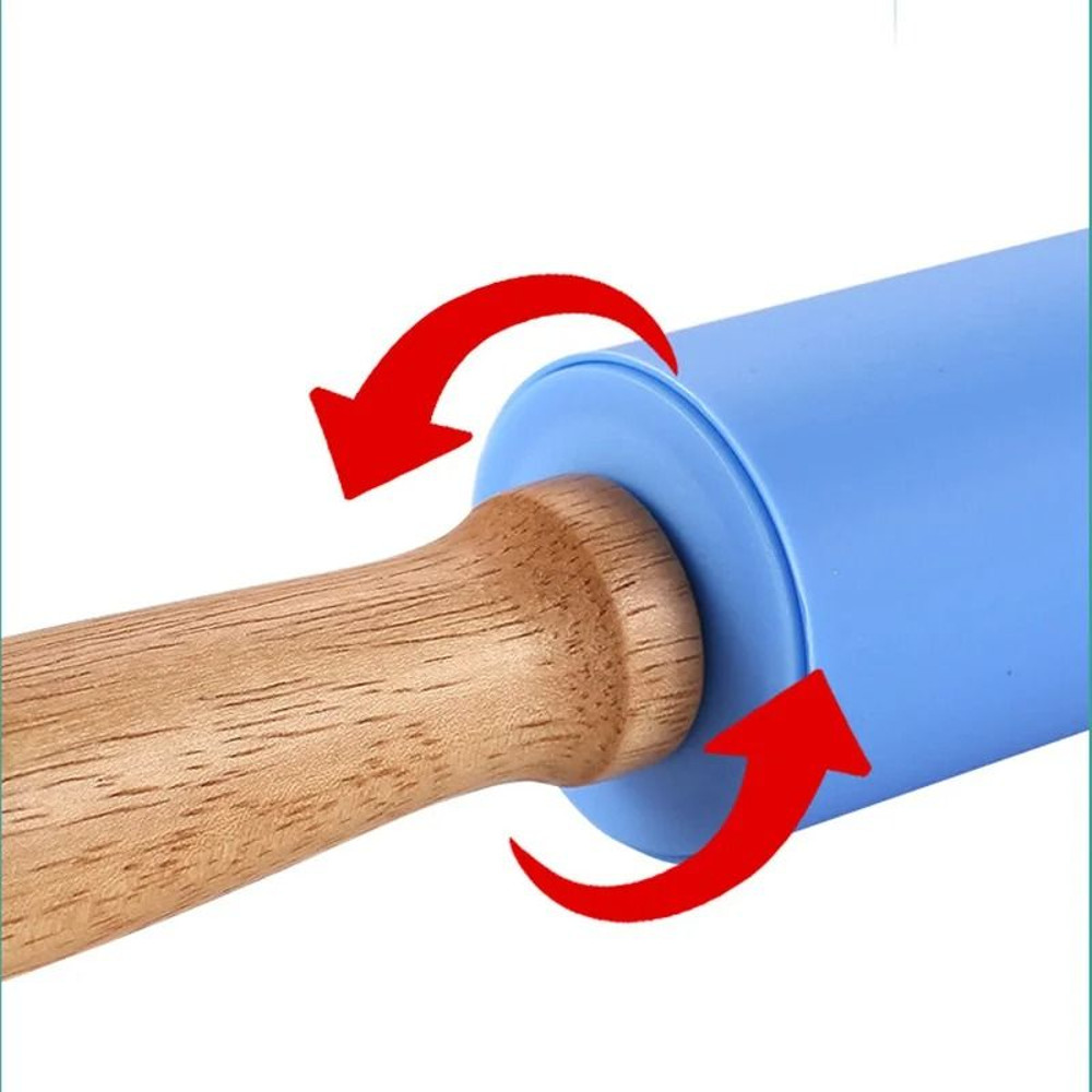 NonStick Silicone Rolling Pin With Wooden Handle For Baking 3