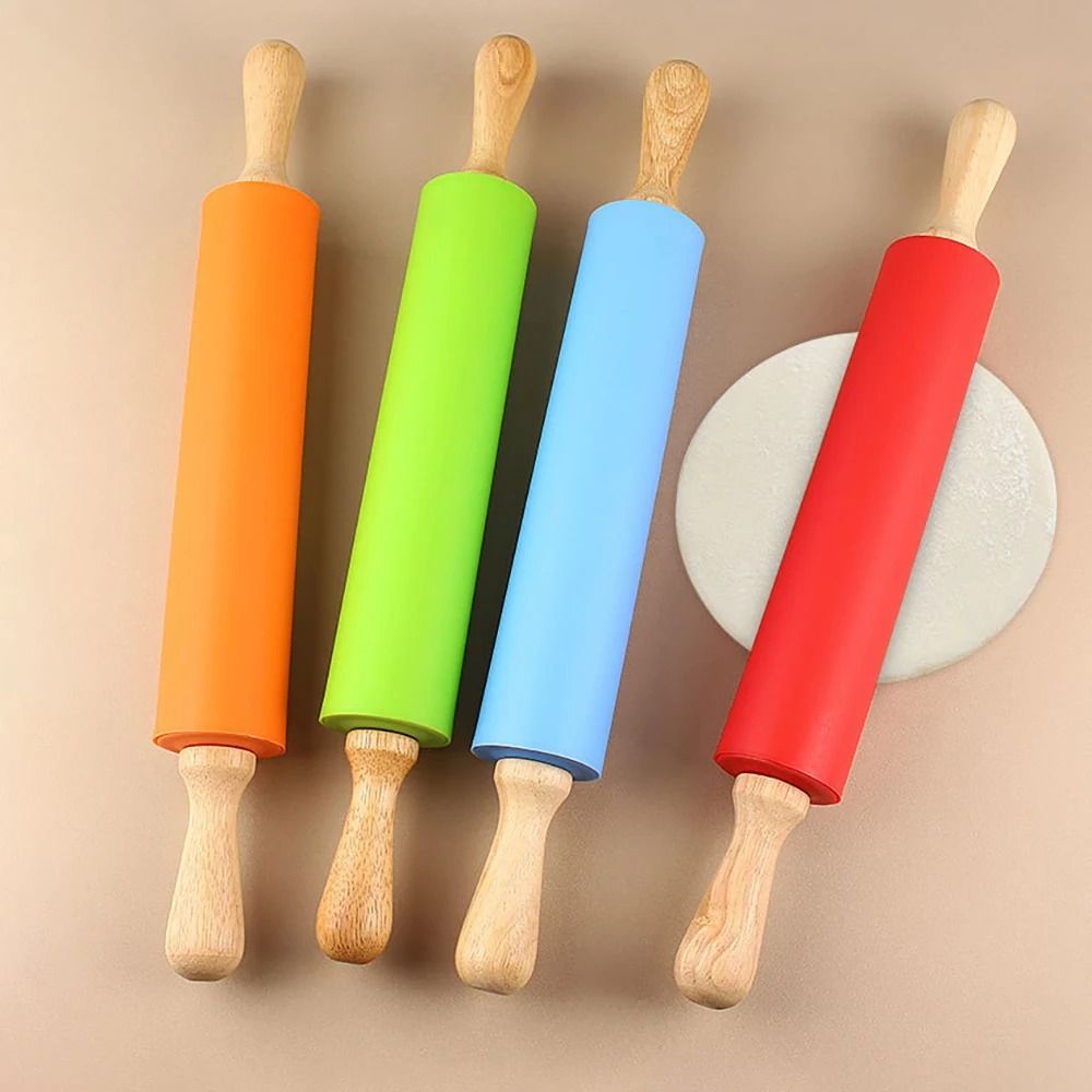 NonStick Silicone Rolling Pin With Wooden Handle For Baking 4
