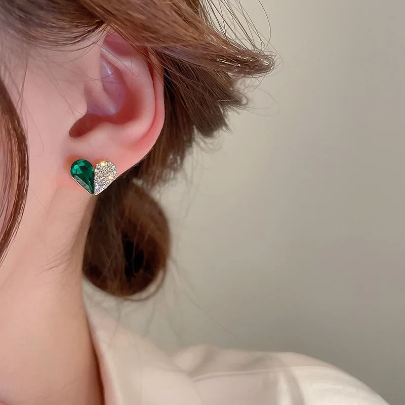 Crystal Heart Stud Earrings For Women Sparkle Charm Jewelry 4