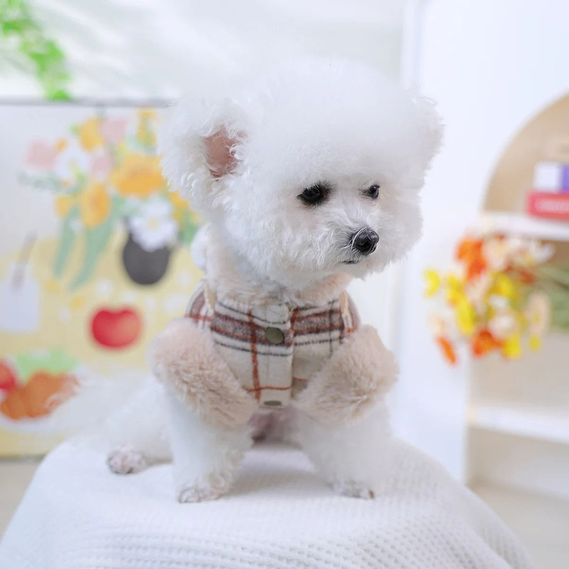 Cozy Coffee Plaid Fleece Pet Vest With Bow For Autumn And Winter Warmth 4
