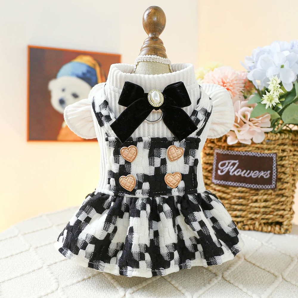 Cozy Bow Princess Pet Dress For Autumn And Winter Warmth 1