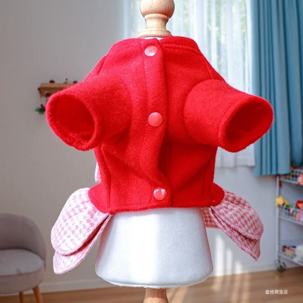 Cozy Red Princess Pet Dress With Traction Buckle For Autumn And Winter 5
