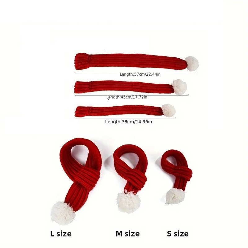 Cozy Knitted Christmas Scarf For Pets With Pompom Decoration 3