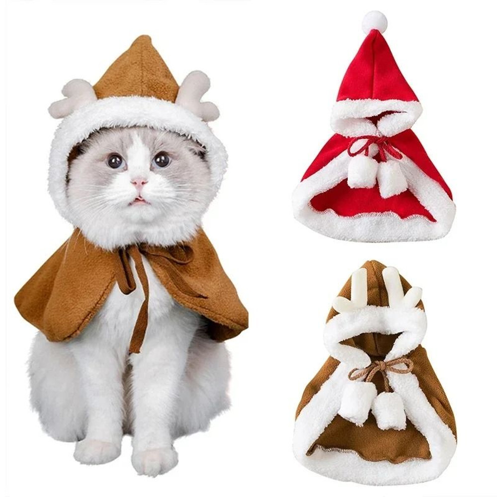Cozy Santa Cape And Hat Costume For Pets With Warm Scarf 3