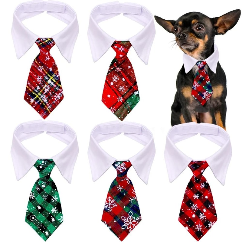 Christmas Plaid Necktie For Pets Warm Adjustable Holiday Outfit 0