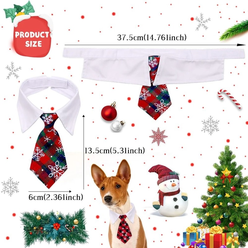 Christmas Plaid Necktie For Pets Warm Adjustable Holiday Outfit 1