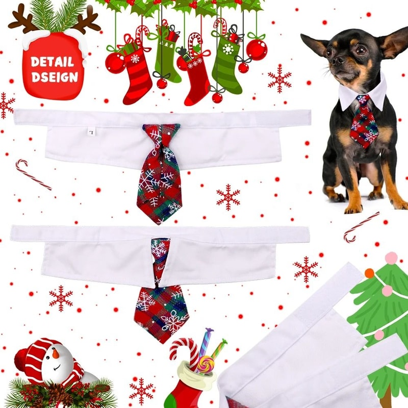 Christmas Plaid Necktie For Pets Warm Adjustable Holiday Outfit 2