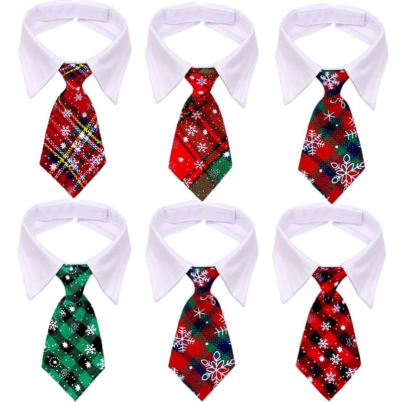 Christmas Plaid Necktie For Pets Warm Adjustable Holiday Outfit 4