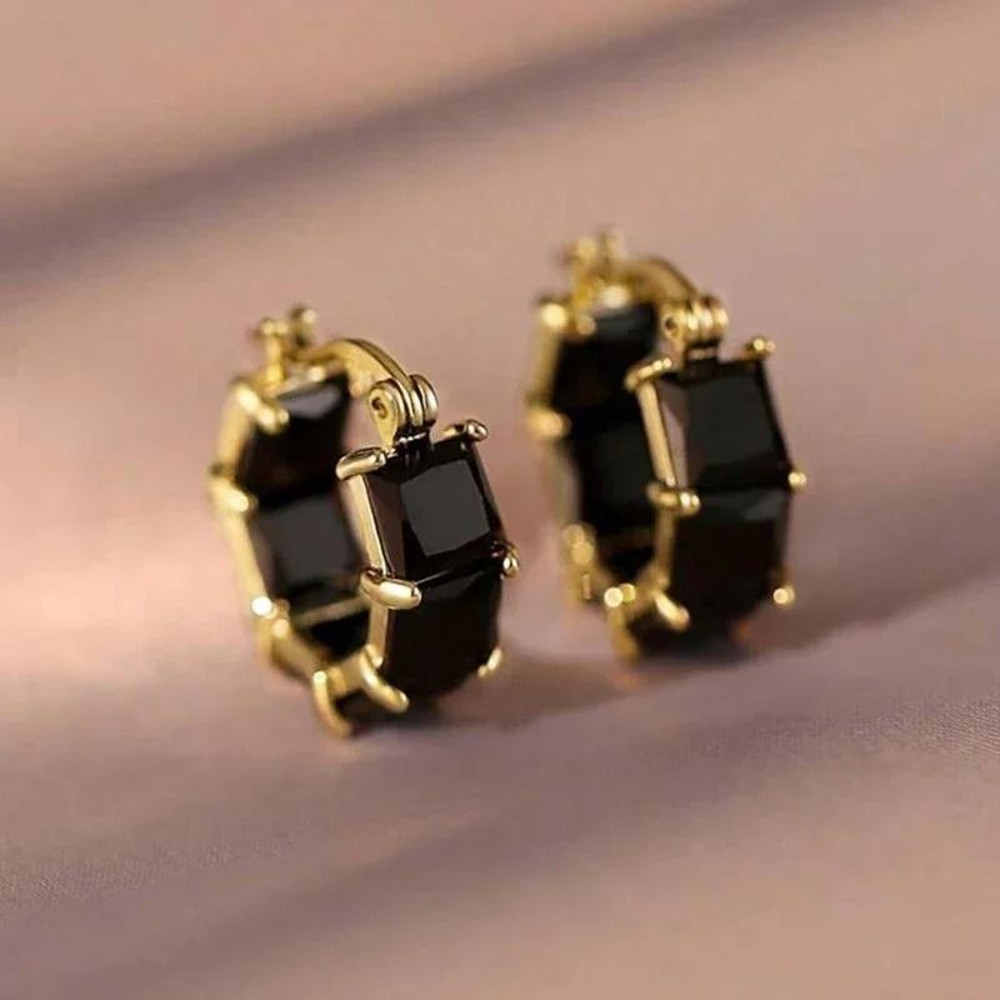 Elegant Gold Hoop Earrings With Square Gem Accents For Women 2