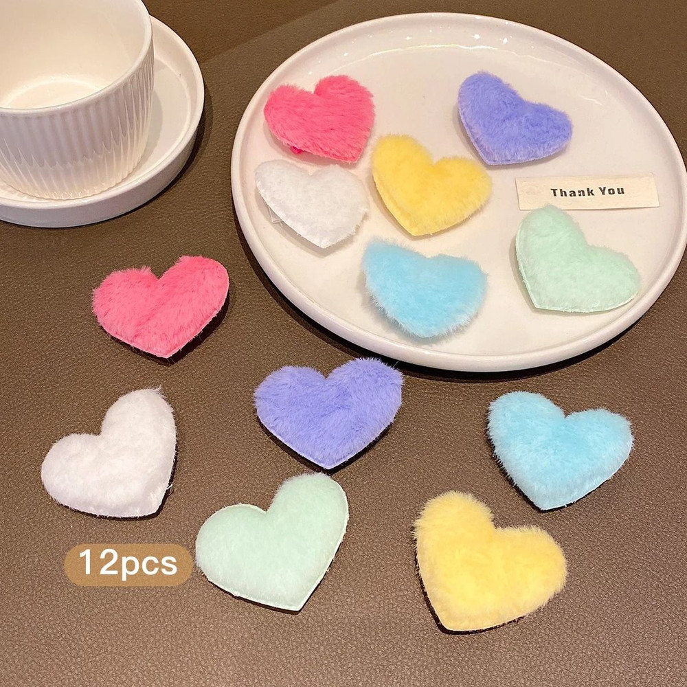 Plush Heart Shape Hair Clip Set 12Color Random For Girls And Kids 3