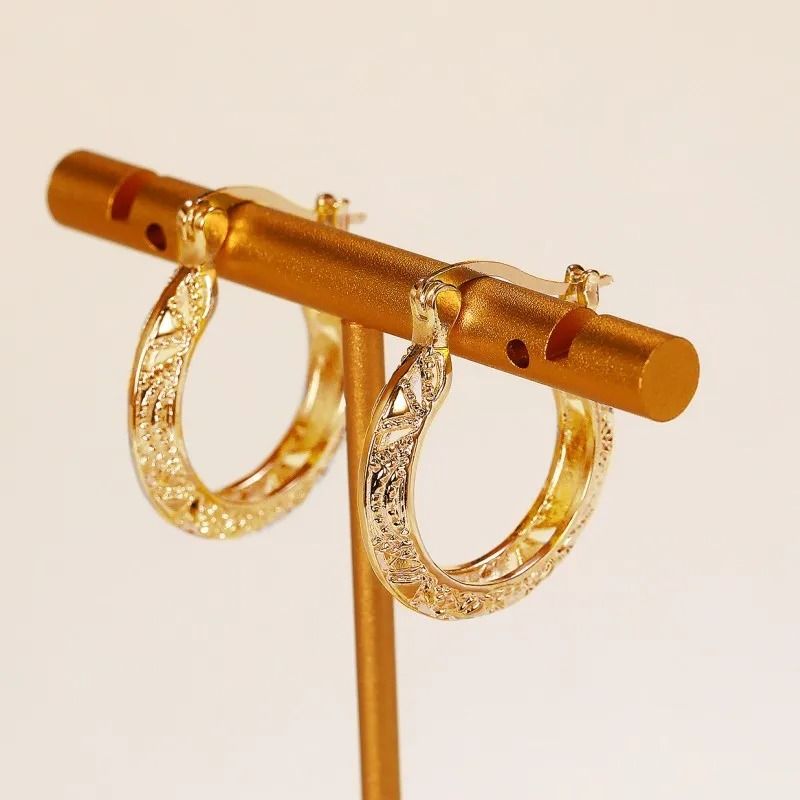 Hollow Out Pattern Hoop Earrings For Women Modern Metal U Shape Circle Style 3