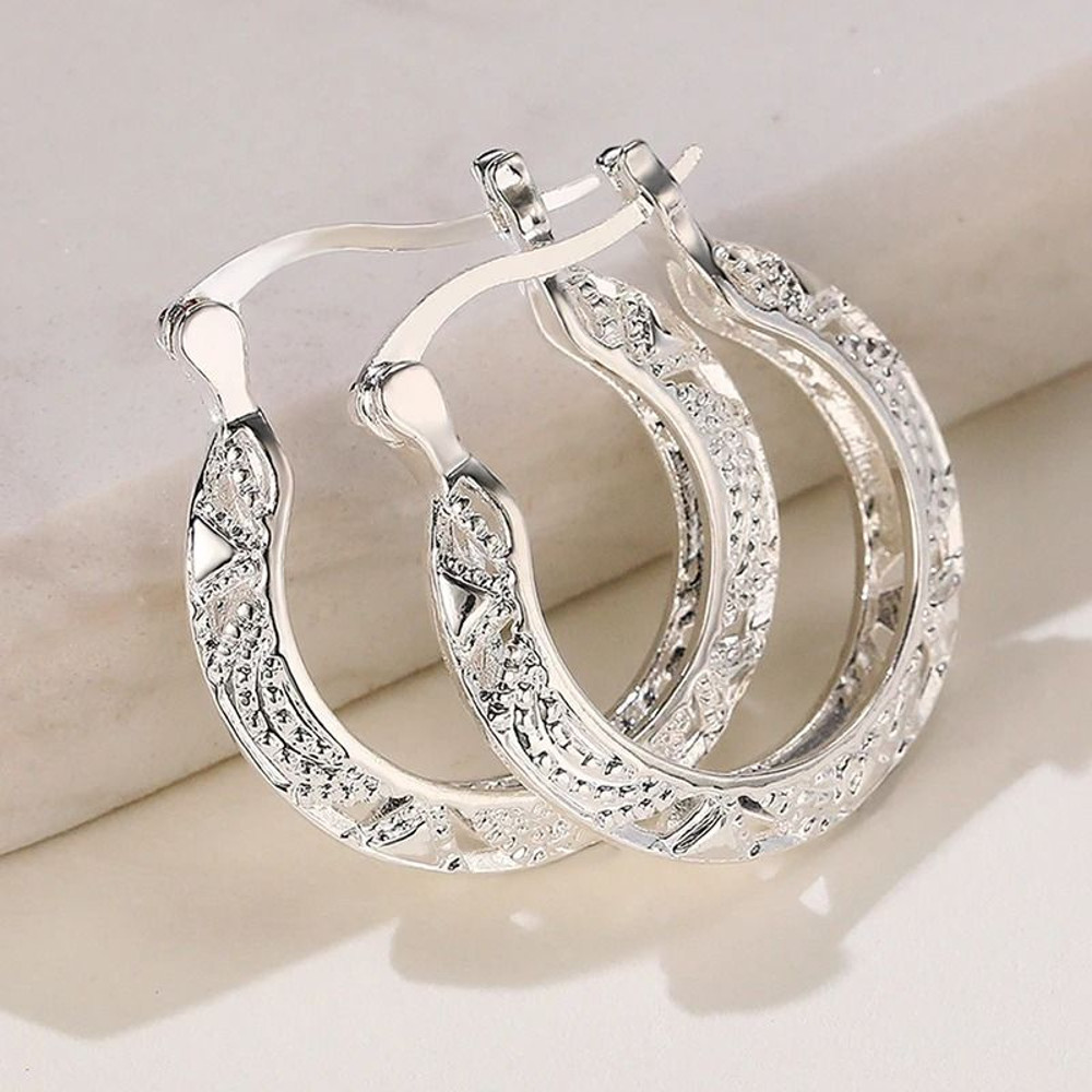 Hollow Out Pattern Hoop Earrings For Women Modern Metal U Shape Circle Style 6