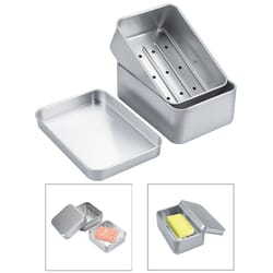 light aluminum soap holder with lid and draining layer