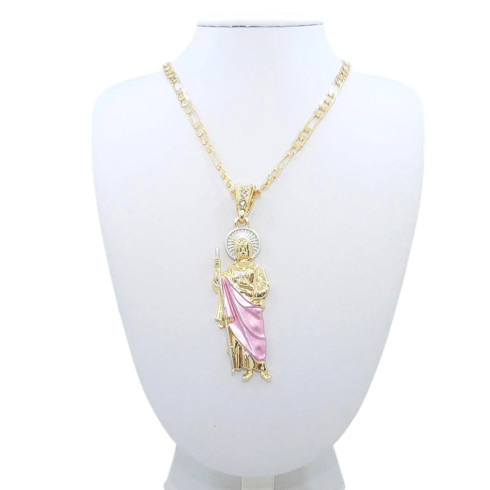 Saint Jude Gold Plated Pendant Necklace With Figaro Chain 3