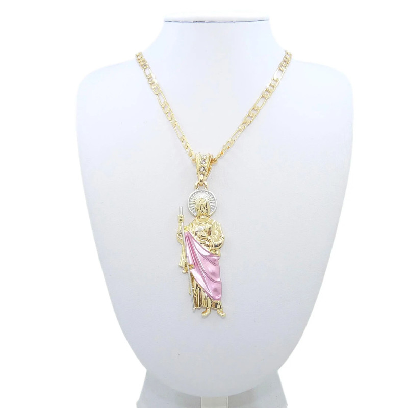 Saint Jude Gold Plated Pendant Necklace With Figaro Chain 3