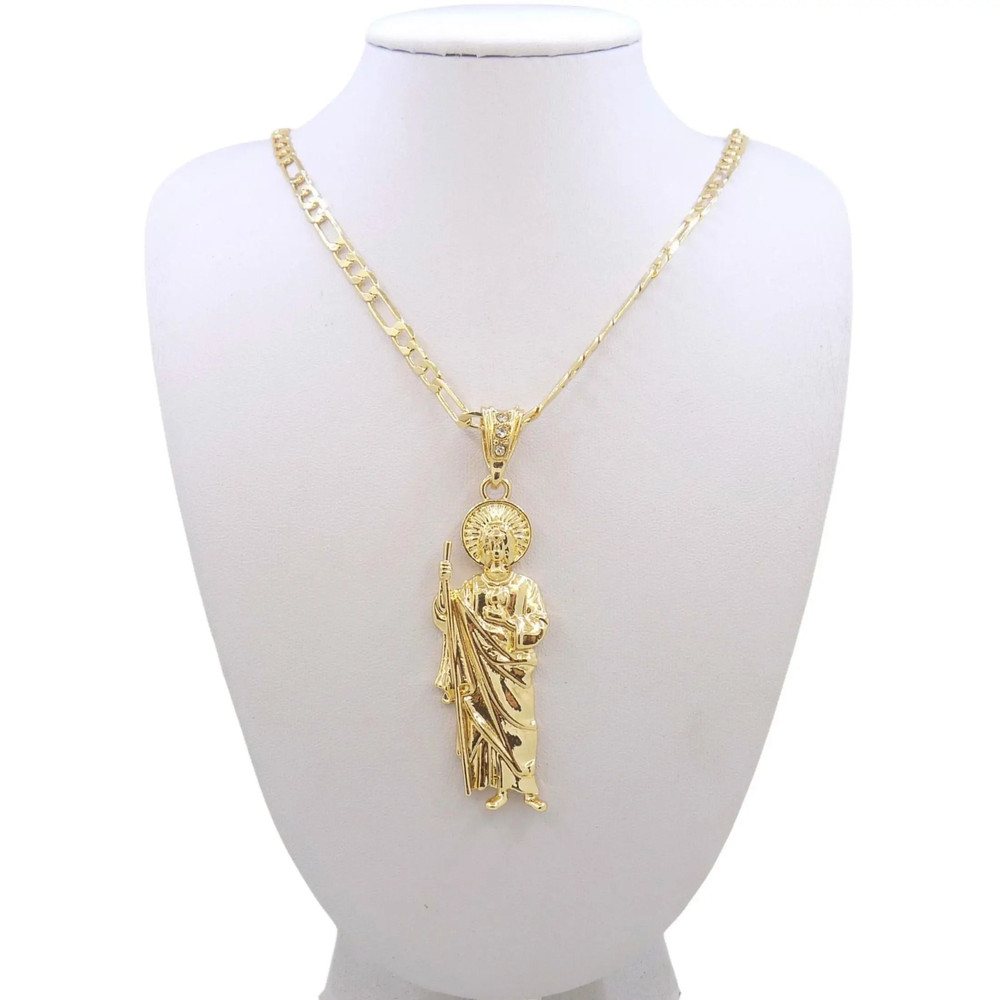 Saint Jude Gold Plated Pendant Necklace With Figaro Chain 4