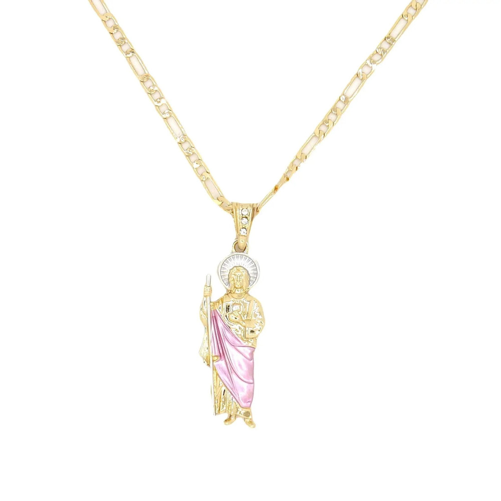 Saint Jude Gold Plated Pendant Necklace With Figaro Chain 6